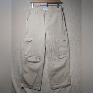 TNA Aritzia Women's Cargo Denim size 6 Tan Loose Fit Side Pockets Baggy EUC